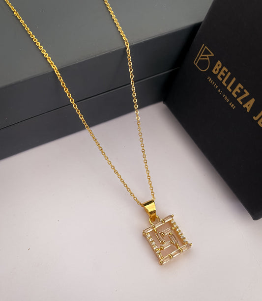 American Diamond Gold Plated Fancy Delicate Chain Pendent Necklace