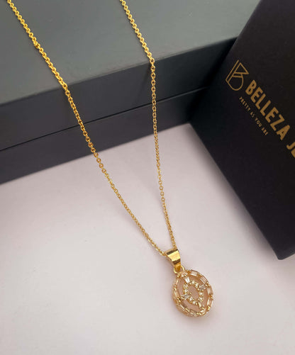 American Diamond Gold Plated Fancy Delicate Chain Pendent Necklace - Chain Pendal - Belleza Jewels