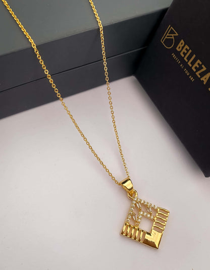 American Diamond Gold Plated Fancy Delicate Chain Pendent Necklace - Chain Pendal - Belleza Jewels