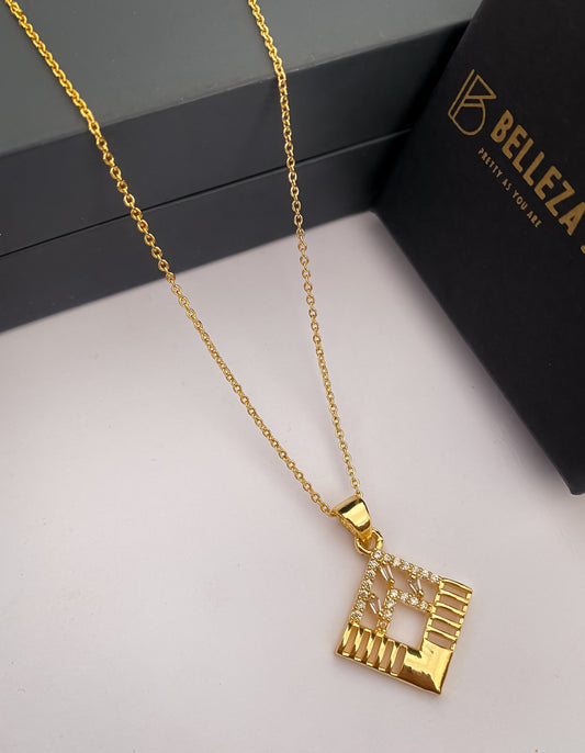 American Diamond Gold Plated Fancy Delicate Chain Pendent Necklace