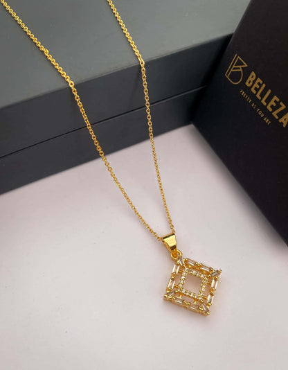 American Diamond Gold Plated Fancy Delicate Chain Pendent Necklace - Chain Pendal - Belleza Jewels