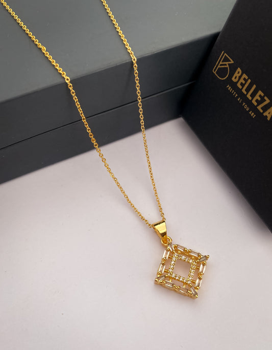 American Diamond Gold Plated Fancy Delicate Chain Pendent Necklace