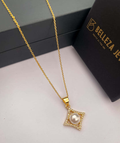 American Diamond Gold Plated Fancy Delicate Chain Pendent Necklace - Chain Pendal - Belleza Jewels