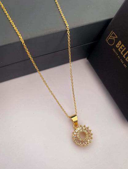 American Diamond Gold Plated Fancy Delicate Chain Pendent Necklace - Chain Pendal - Belleza Jewels