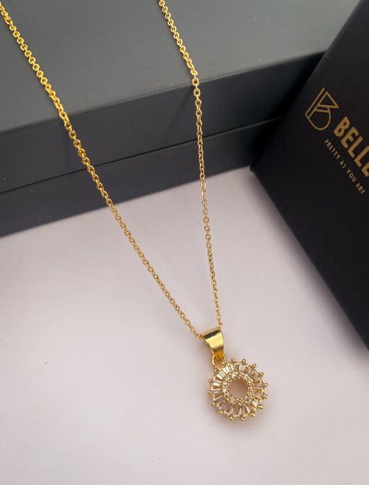 American Diamond Gold Plated Fancy Delicate Chain Pendent Necklace