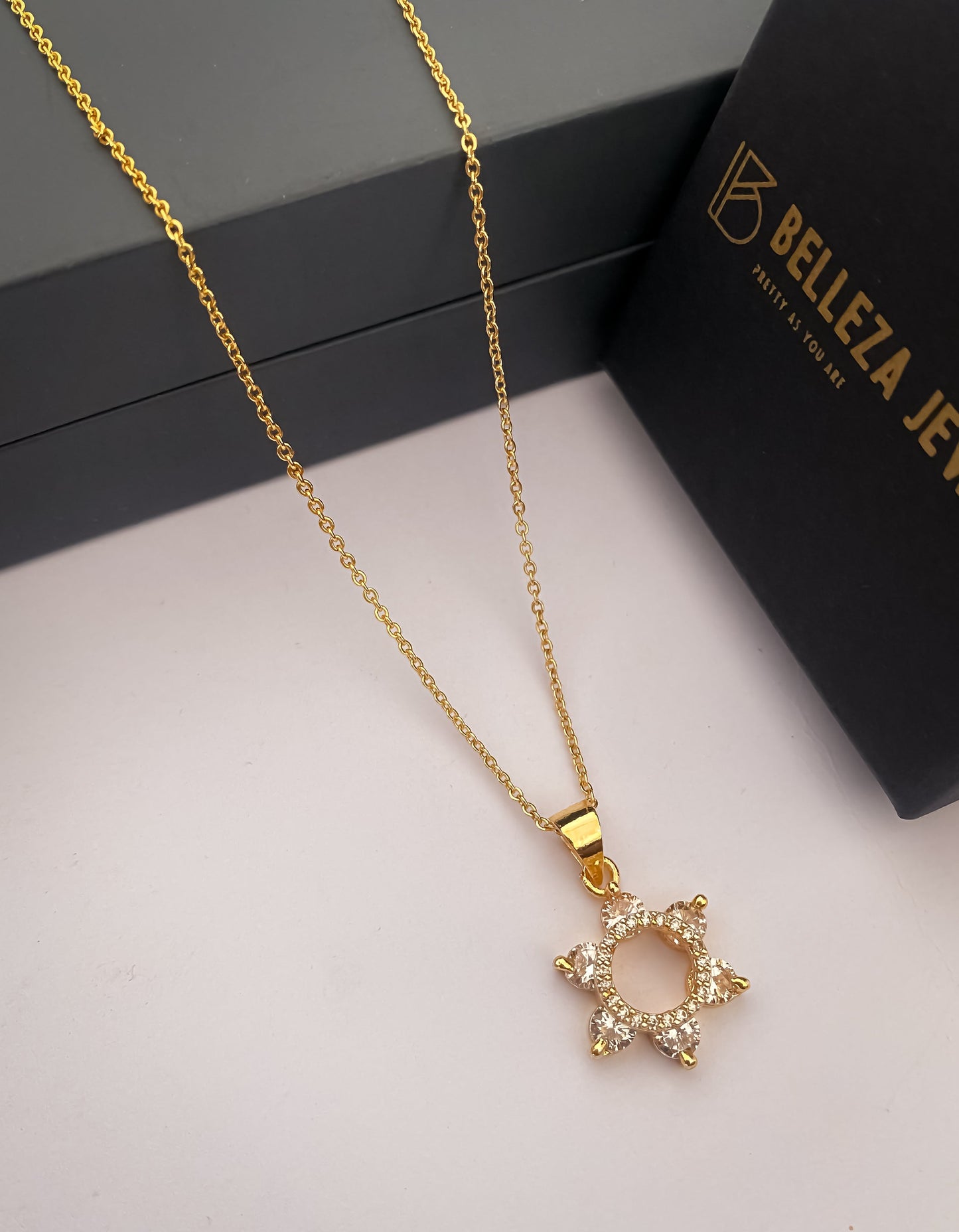 American Diamond Gold Plated Fancy Delicate Chain Pendent Necklace