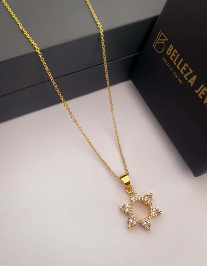 American Diamond Gold Plated Fancy Delicate Chain Pendent Necklace - Chain Pendal - Belleza Jewels