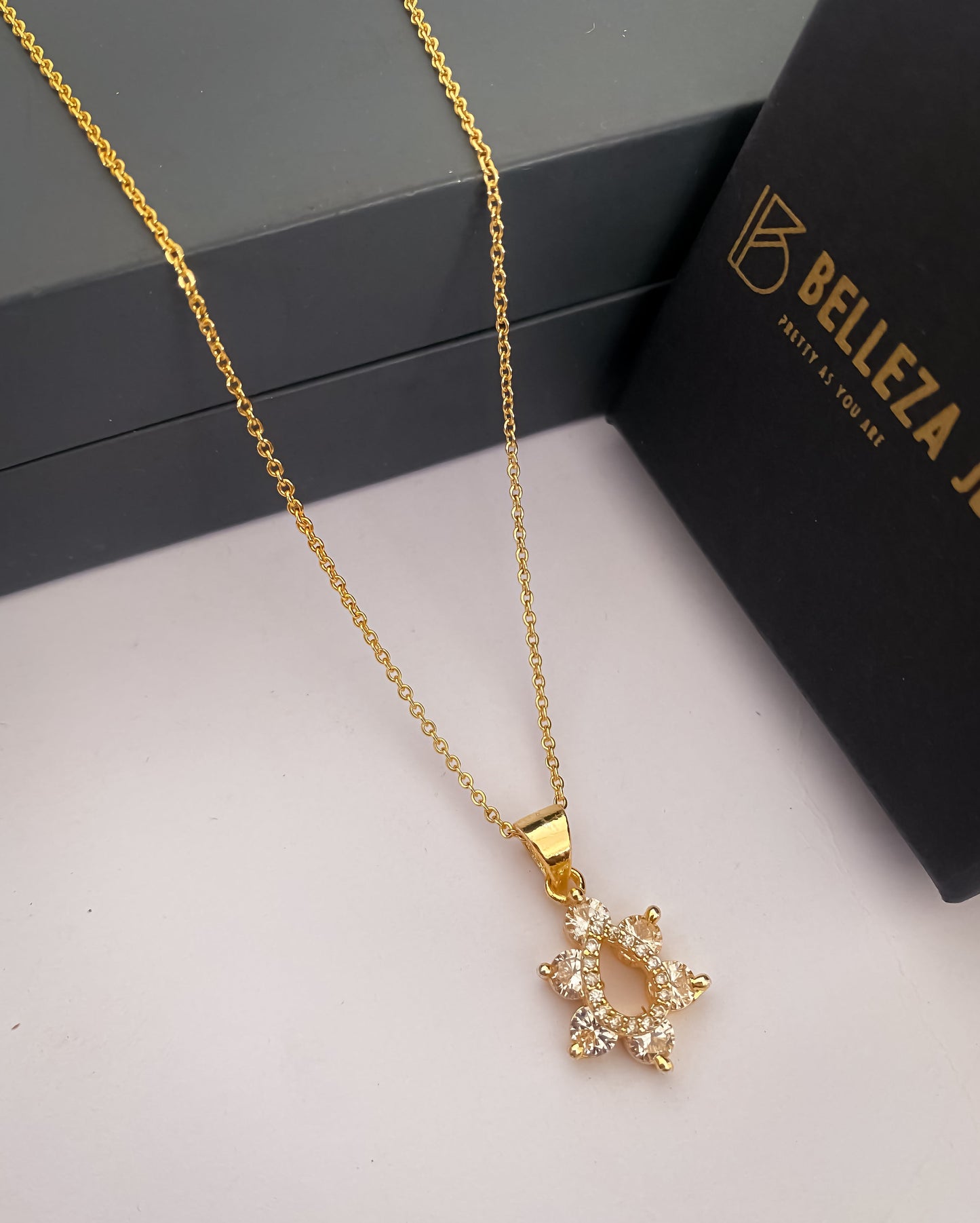 American Diamond Gold Plated Fancy Delicate Chain Pendent Necklace