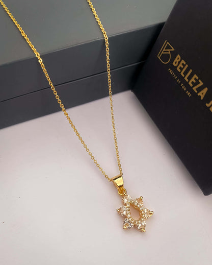 American Diamond Gold Plated Fancy Delicate Chain Pendent Necklace - Chain Pendal - Belleza Jewels