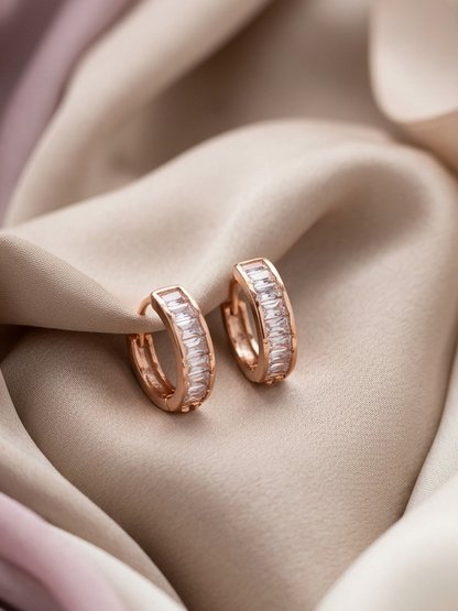 American Diamond Rose Gold Plated Fancy Delicate Bali Earrings