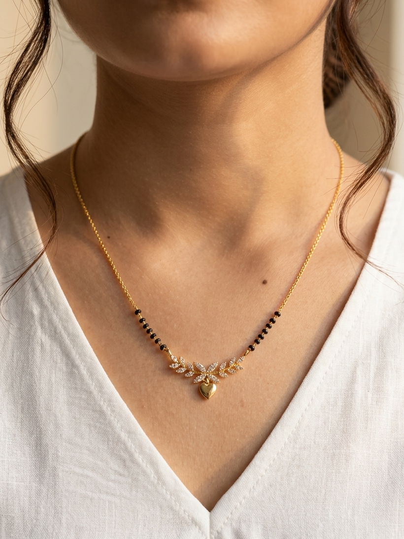 Gold Plated Black Bead Daily Wear Mangalsutra