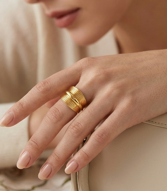 Textured Gold Wide Cuff Adjustable Ring