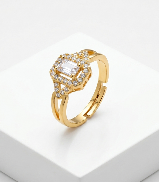 Elegant Adjustable Gold-Plated CZ Diamond Ring
