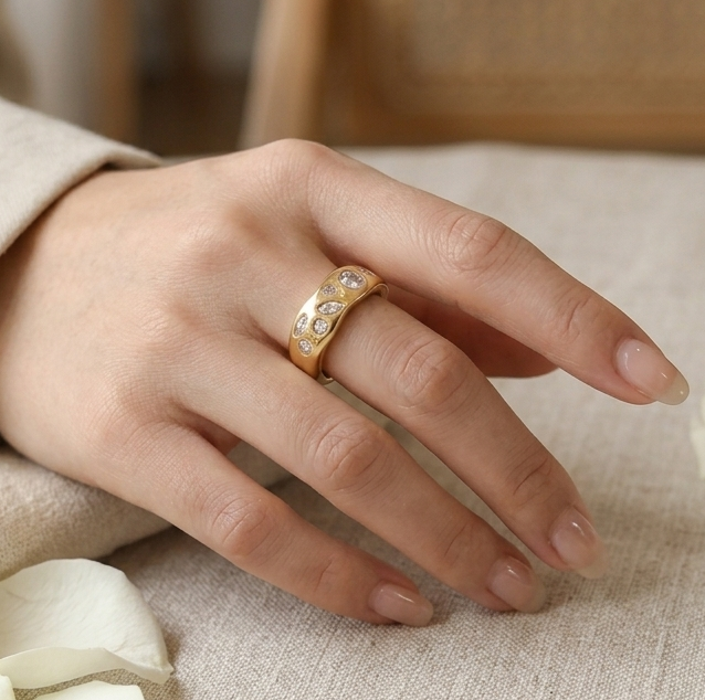 Gold Crystal Studded Adjustable Statement Ring