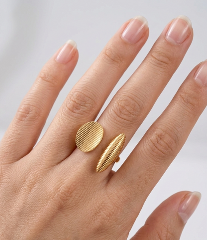 Geometric Textured Gold Adjustable Statement Ring