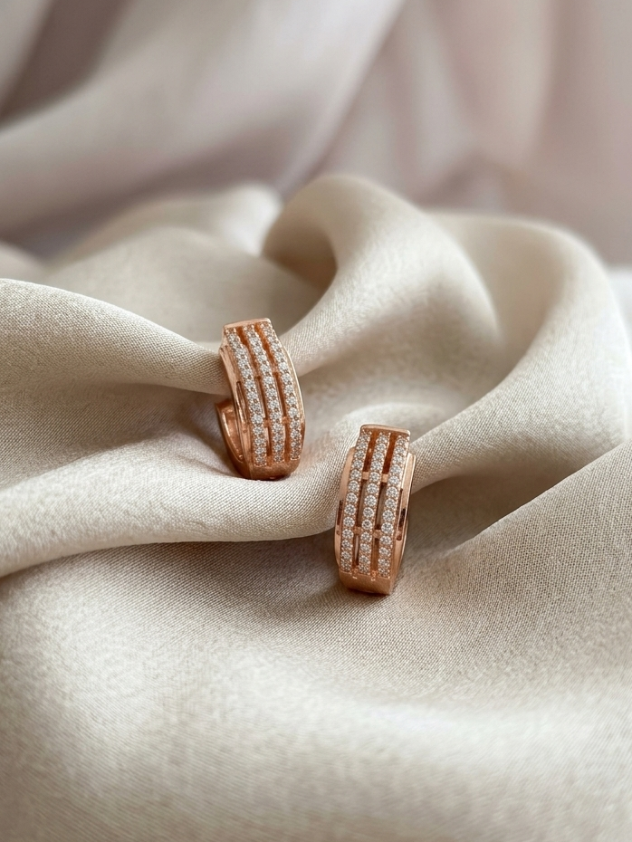 American Diamond Rose Gold Plated Fancy Earrings Bali