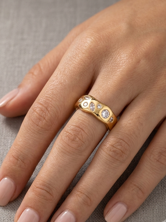 Gold Crystal Studded Adjustable Statement Ring