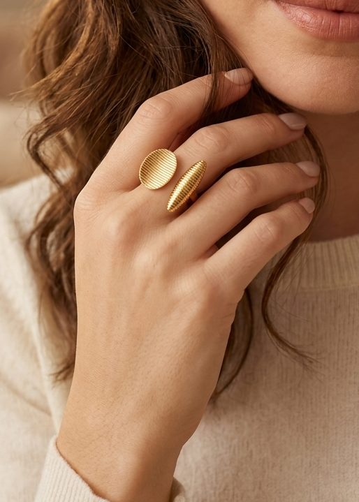 Geometric Textured Gold Adjustable Statement Ring