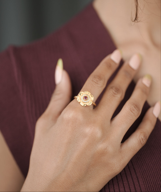 American Diamond Gold Delicate Fancy Adjustable Ring