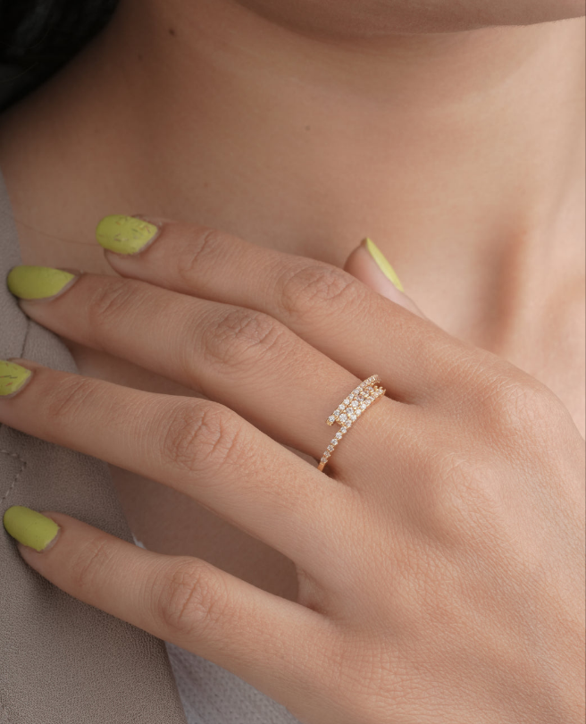 American Diamond High Gold Plated Delicate Fancy Ring - finger ring - Belleza Jewels
