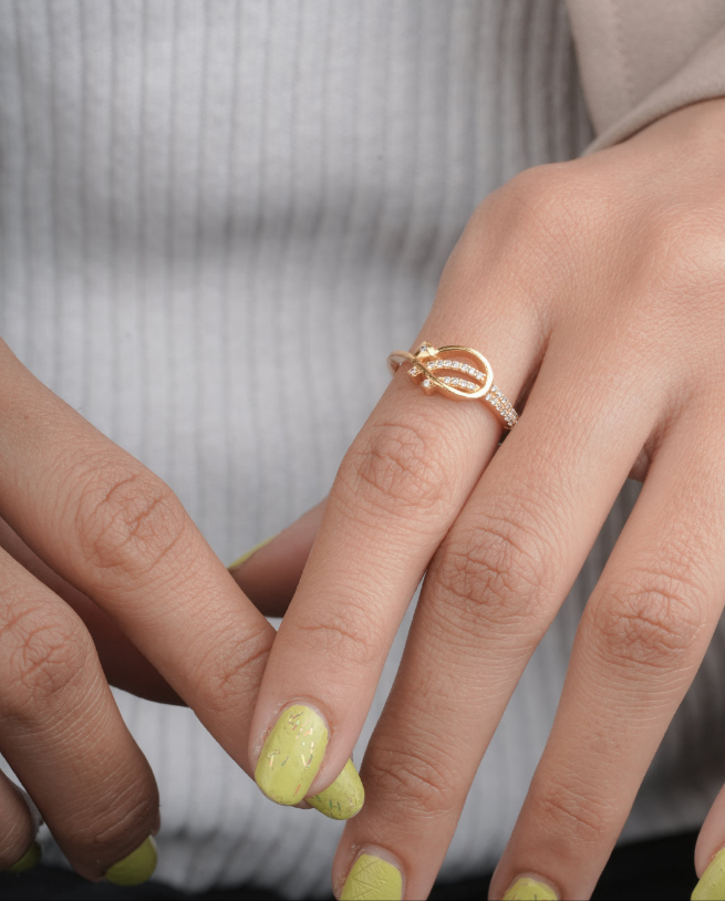 American Diamond Gold Plated Delicate Fancy Ring - finger ring - Belleza Jewels