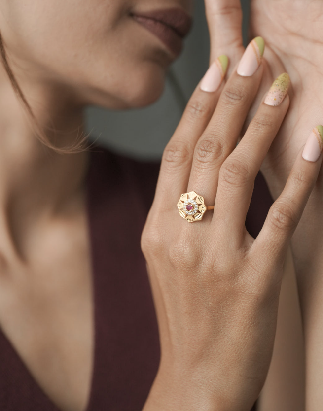 American Diamond Gold Fancy Delicate Adjustable Ring - finger ring - Belleza Jewels