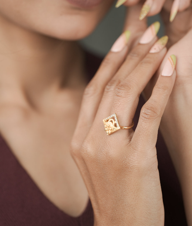 American Diamond High Gold Delicate Fancy Adjustable Ring - finger ring - Belleza Jewels