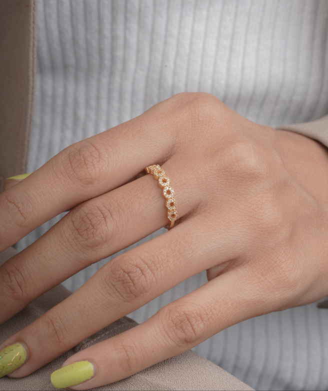 American Diamond Gold Delicate Fancy Ring - finger ring - Belleza Jewels
