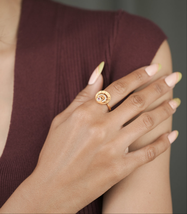 American Diamond Gold Plated Delicate Fancy Adjustable Ring - finger ring - Belleza Jewels