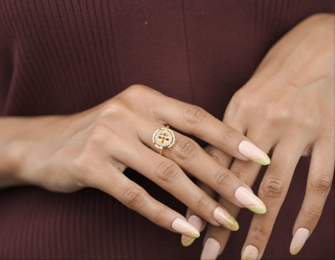 American Diamond Gold Fancy Delicate Adjustable Ring - finger ring - Belleza Jewels
