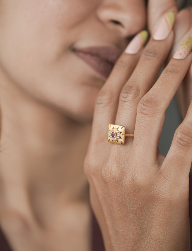 American Diamond Gold Delicate Adjustable Ring - finger ring - Belleza Jewels