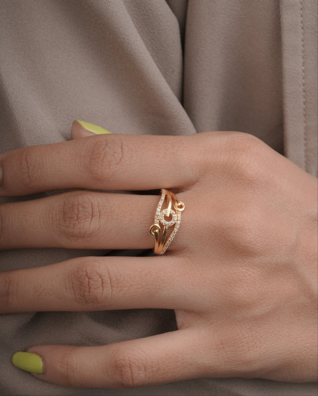 American Diamond Hight Gold Plated Fancy Ring - finger ring - Belleza Jewels