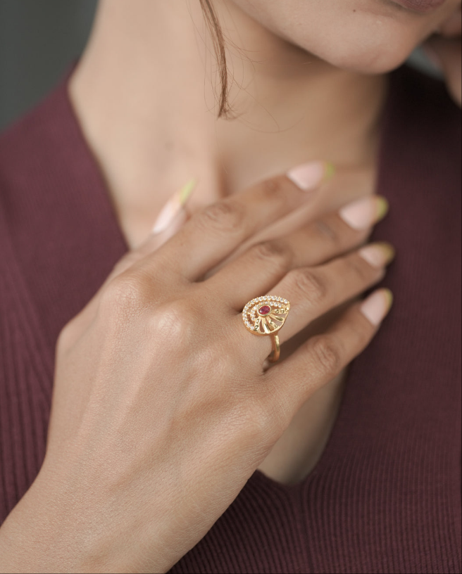 Fancy High Gold Plated Adjustable Ring - finger ring - Belleza Jewels