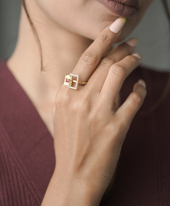 American Diamond Gold Plated Delicate Fancy Adjustable Ring - finger ring - Belleza Jewels
