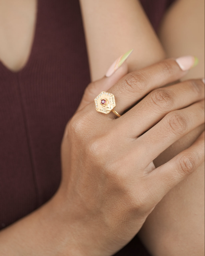 American Diamond Gold Delicate Adjustable Ring - finger ring - Belleza Jewels