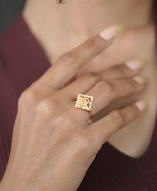 American Diamond High Gold Delicate Fancy Adjustable Ring