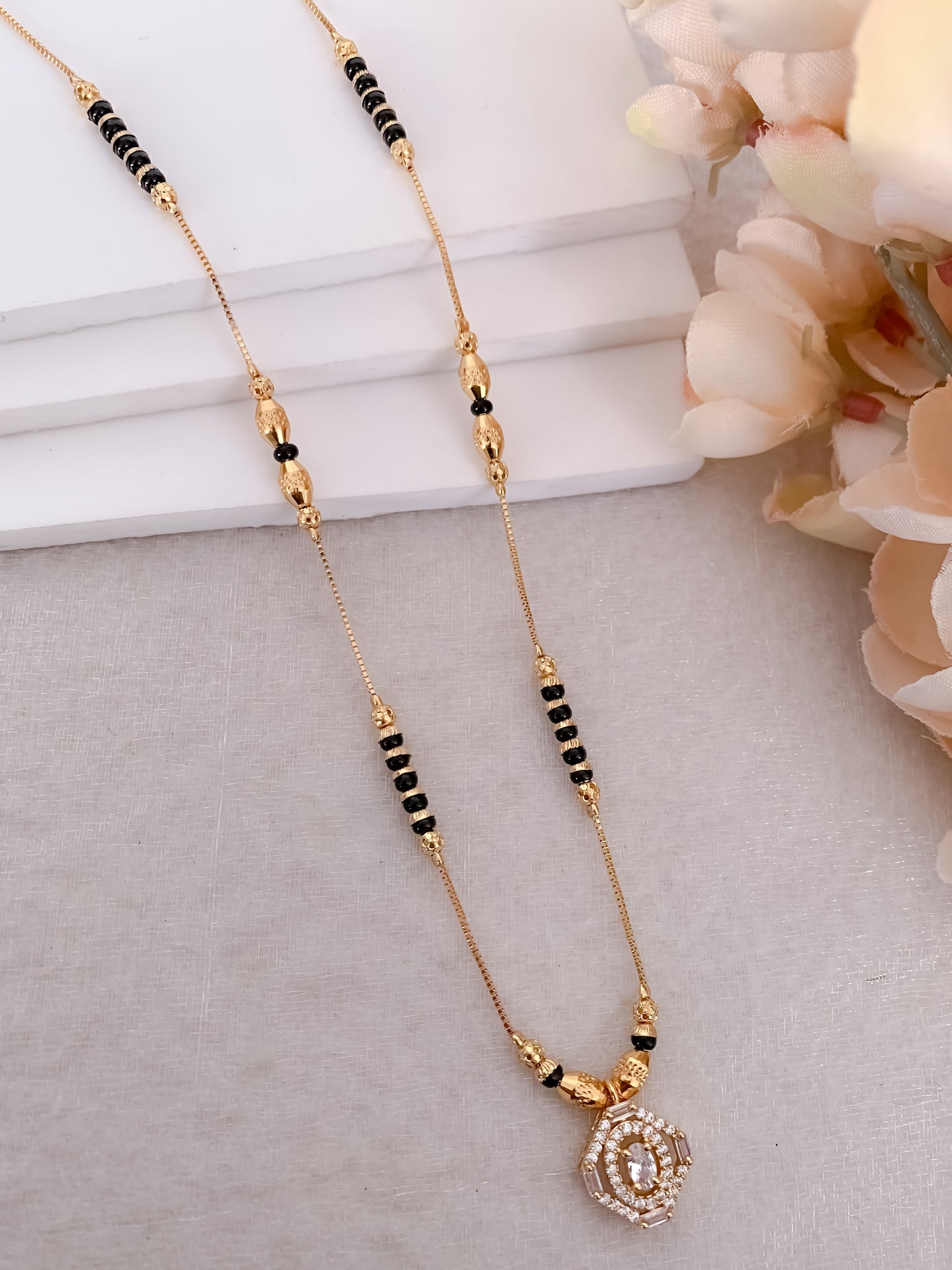 Buy 1 Get 1 Free - Hexagon Crystal Mangalsutra with Solitaire Center