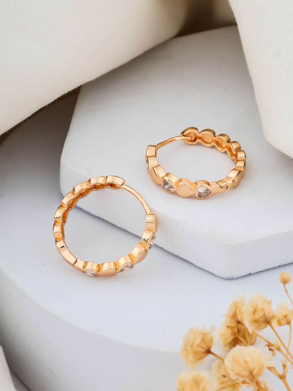 BUY 1 GET 1 FREE -American Diamond Rose Gold Delicate Bali Earrings - BALI - Belleza Jewels