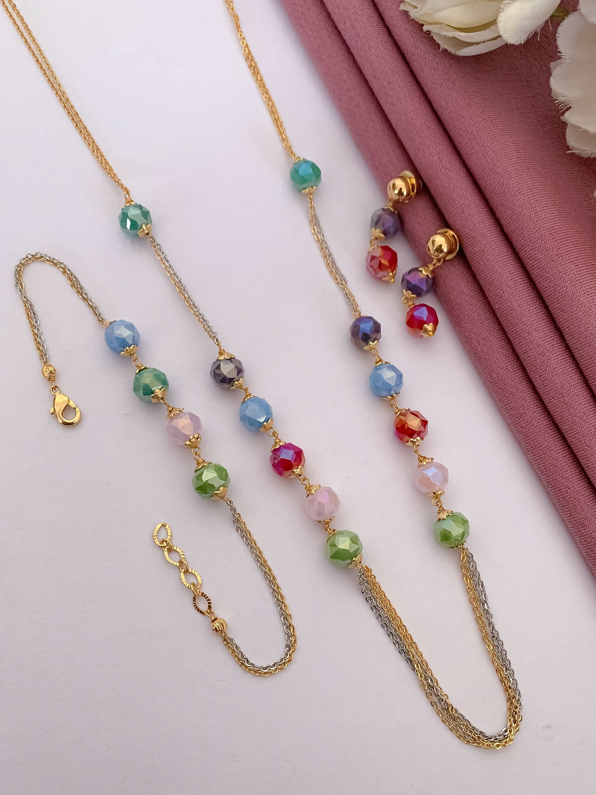 Multi colour Fancy mala Set With Bracelet - Belleza Jewels