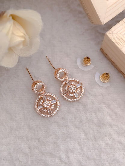 BUY 1 GET 1 FREE -American Diamond Rose Gold Plated Hanging Fancy Earrings