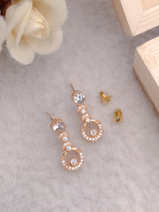 BUY 1 GET 1 FREE -American Diamond Rose Gold Plated Hanging Fancy Delicate Earrings