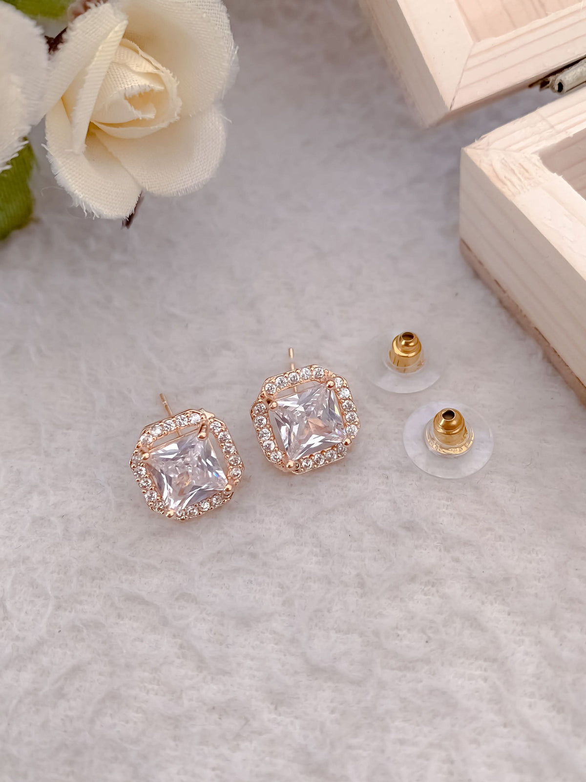 Buy 1 Get 1 Free -American Diamond Rose Gold Plated Fancy Earrings - Earrings - Belleza Jewels