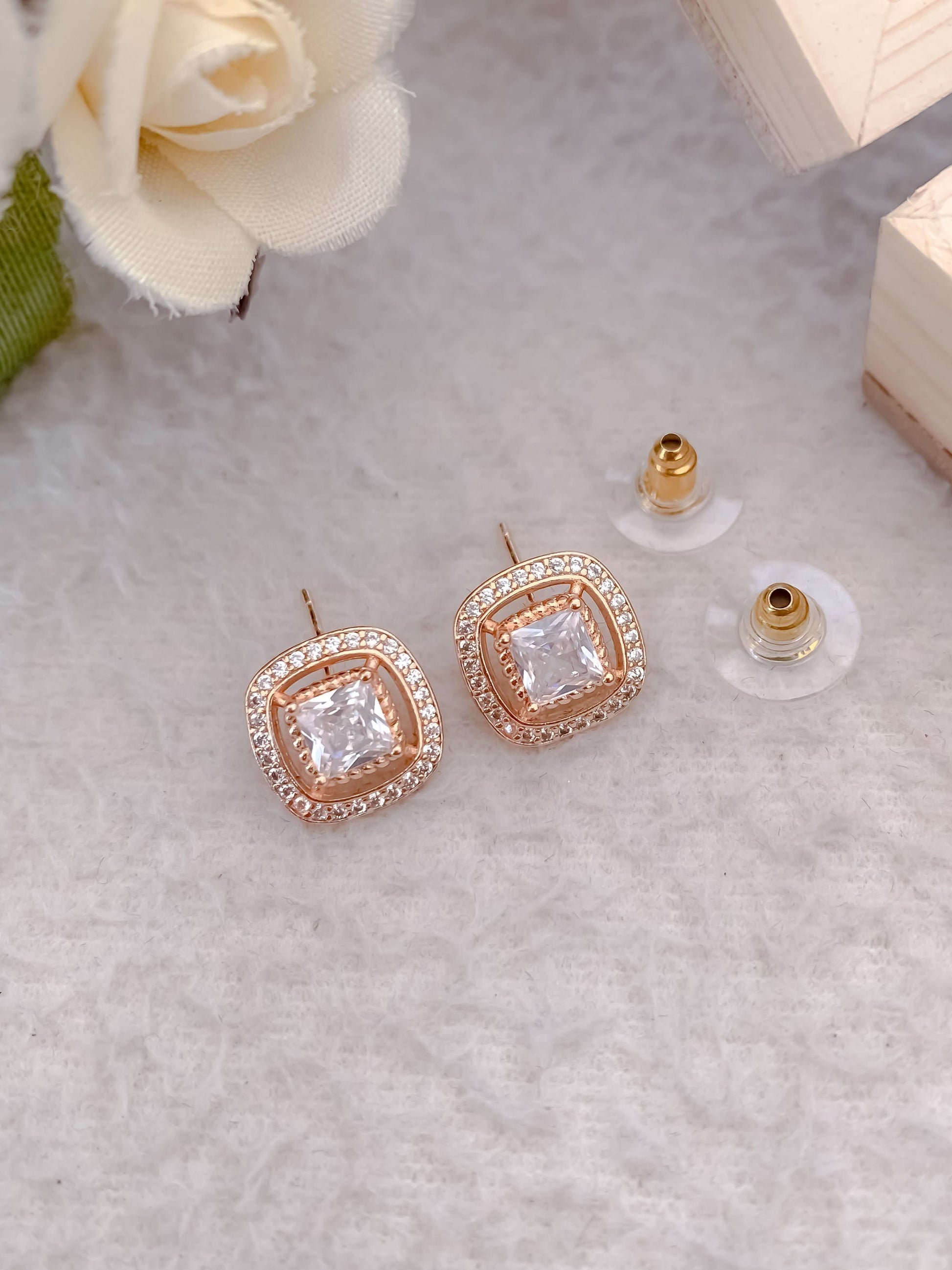 BUY 1 GET 1 FREE -American Diamond Rose Gold Delicate Fancy Earrings.
