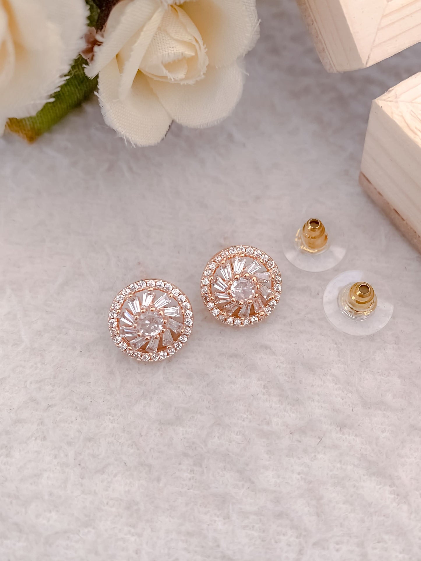 BUY 1 GET 1 FREE -American Diamond Rose Gold Fancy Earrings