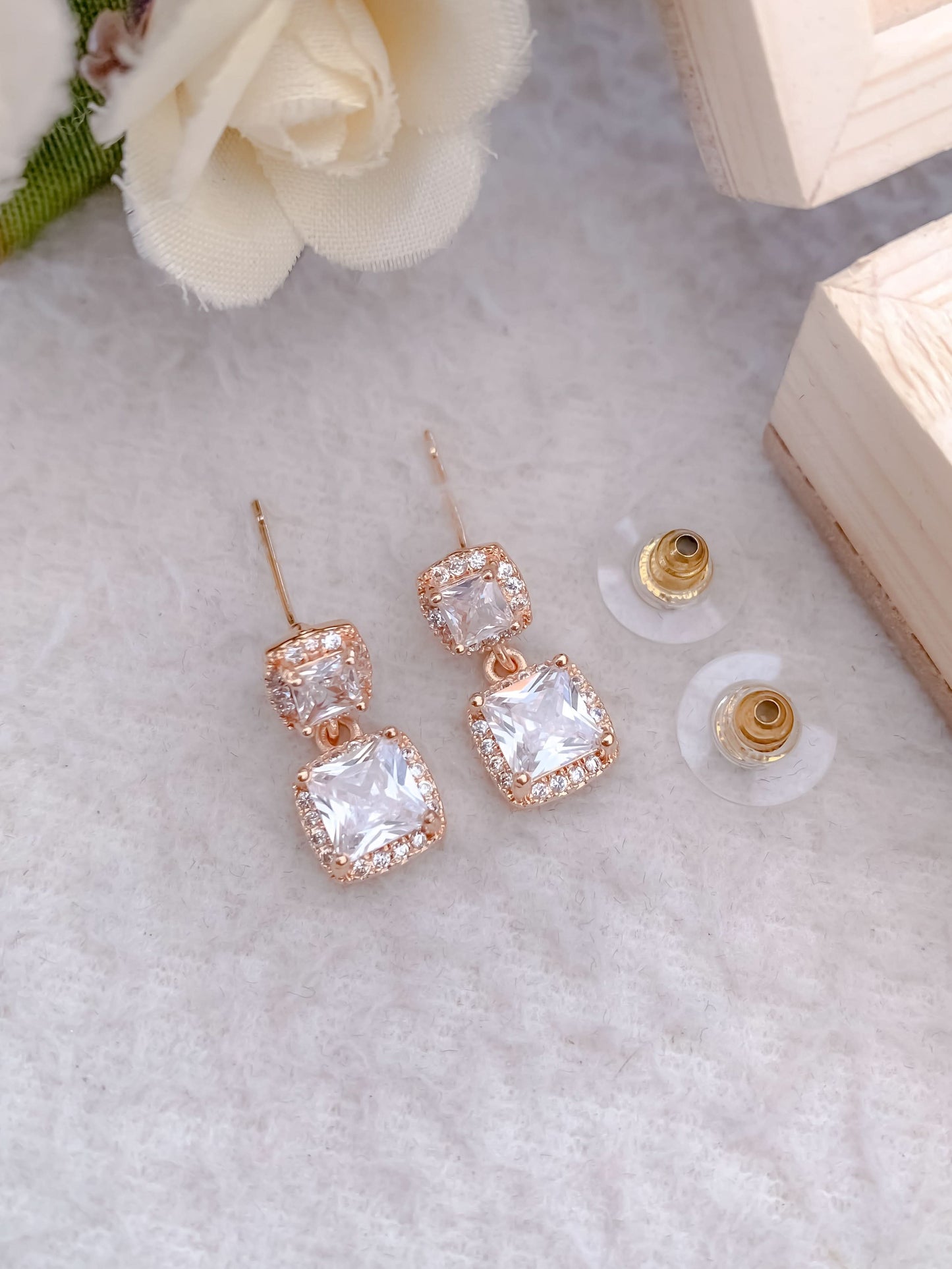BUY 1 GET 1 FREE -American Diamond Rose Gold Plated Fancy Delicate Earrings