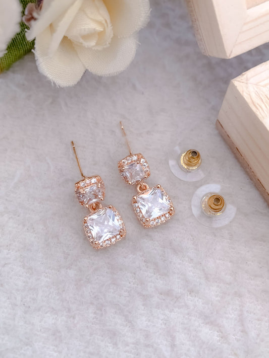 BUY 1 GET 1 FREE -American Diamond Rose Gold Plated Fancy Delicate Earrings