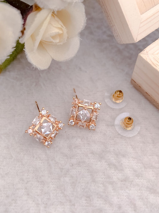 BUY 1 GET 1 FREE -American Diamond Rose Gold Square Shape Fancy Earrings