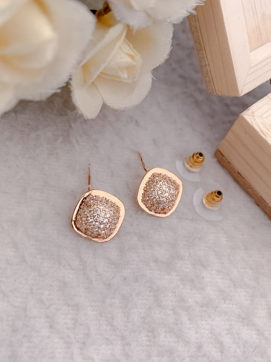 BUY 1 GET 1 FREE -American Diamond Rose Gold Plated Fancy Square Delicate Earrings