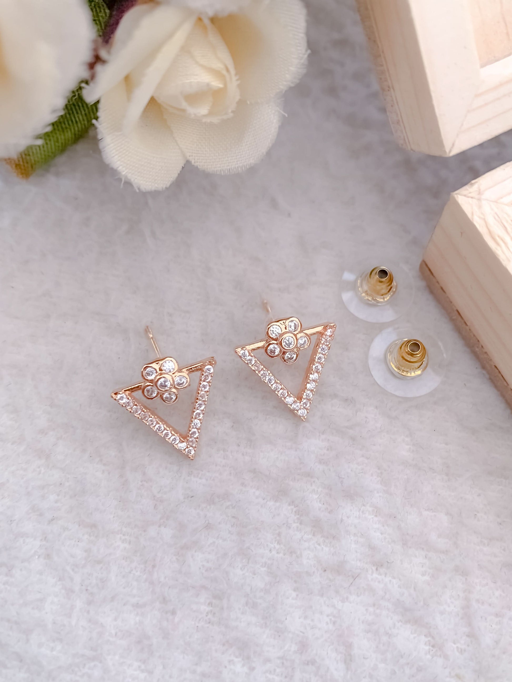 BUY 1 GET 1 FREE -American Diamond Rose Gold Delicate Fancy Delicate Earrings.