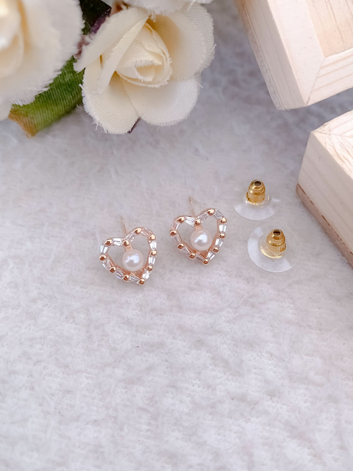 American Diamond Rose Gold Plated Heart Shape Fancy Earrings